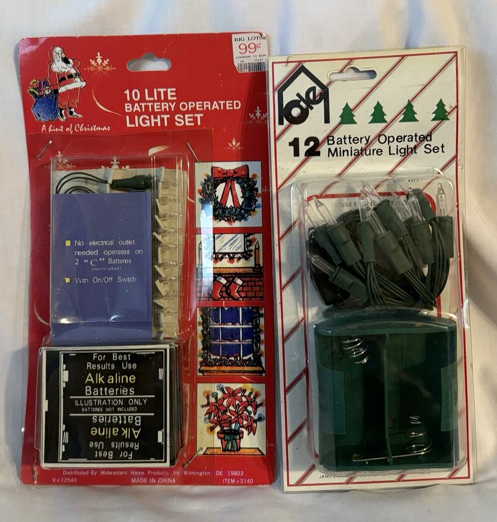 Lot/2 VTG NOS 10-Lite Battery-Operated White Mini Christmas String Lights Sets